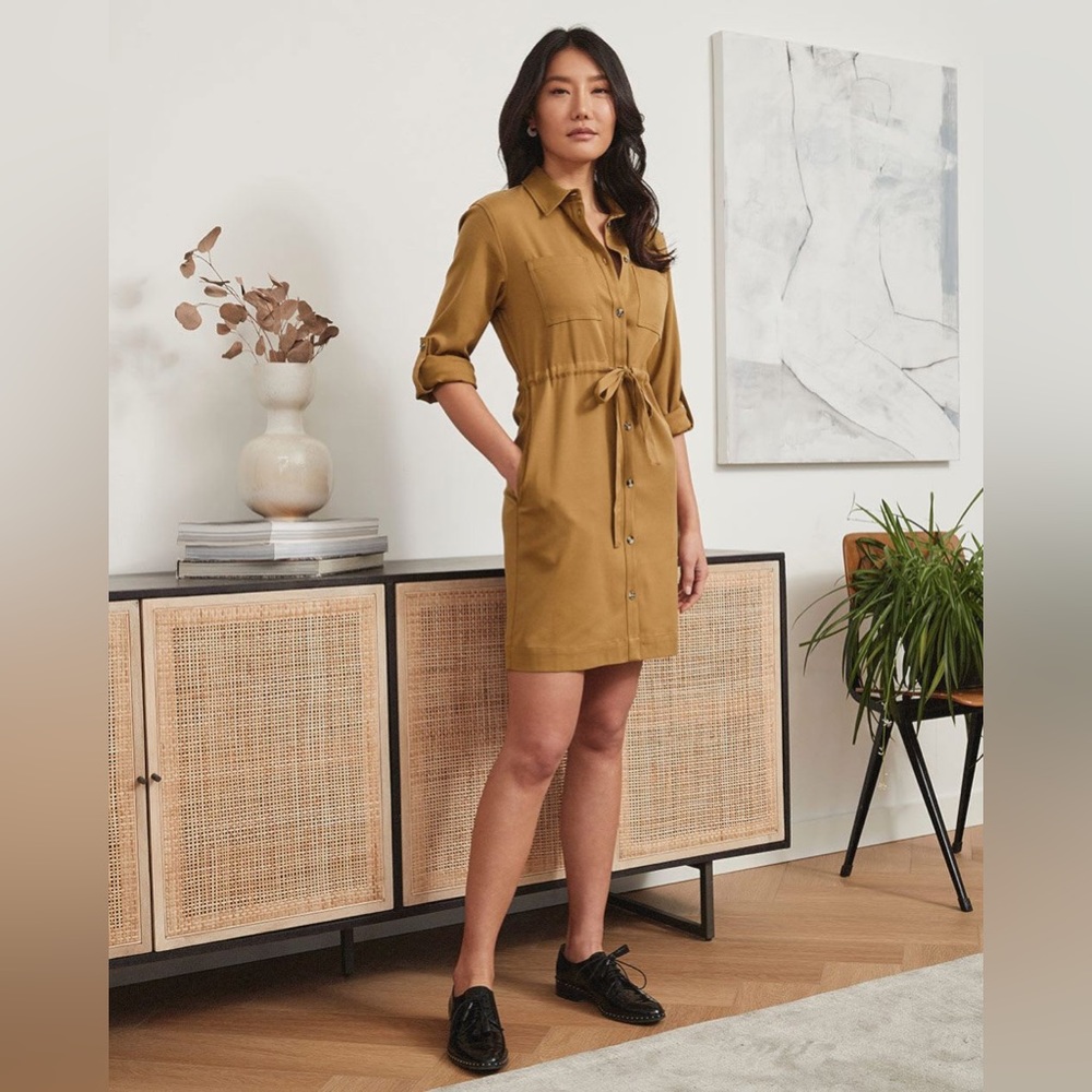 RW & CO Long-Sleeve Shirt Dress With Drawstring At Waist -size 4- New with tags
